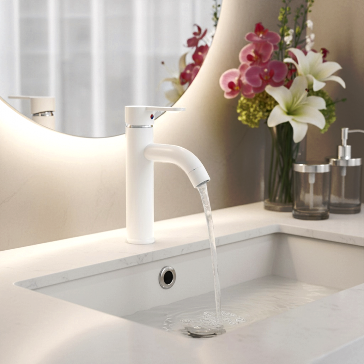 White basin mixer tap F1