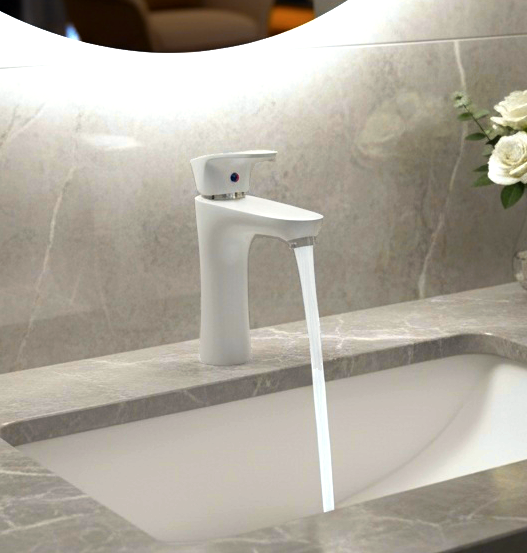 White basin mixer tap high