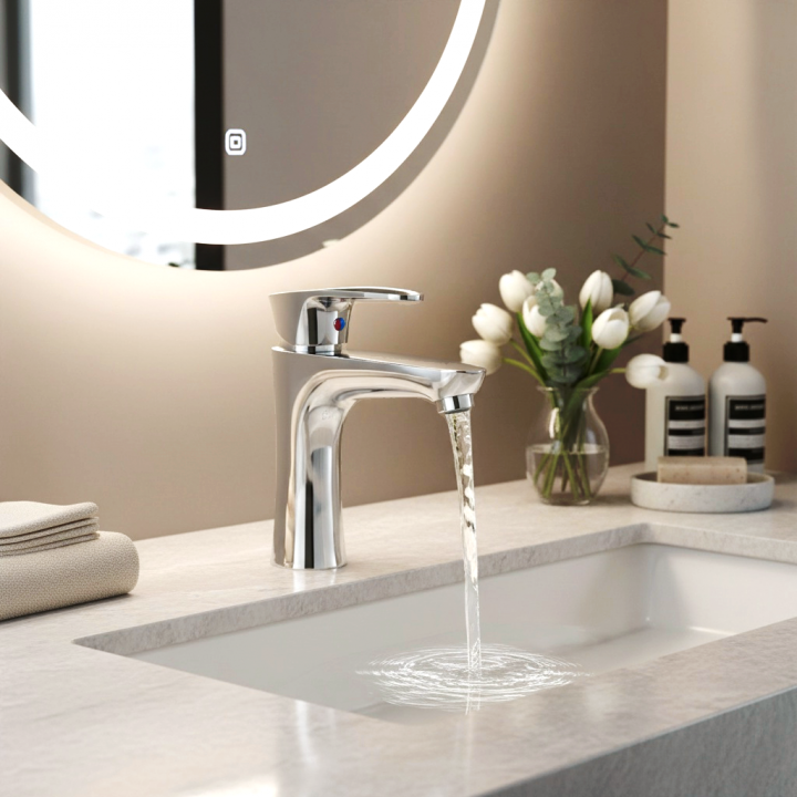 Chrome basin mixer tap high