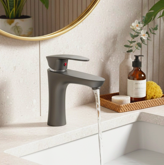 Antracide grey basin mixer tap high