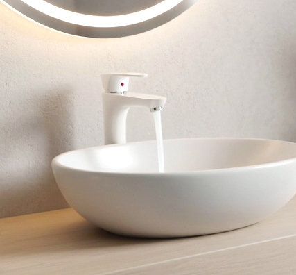 White bowl basin mixer tap