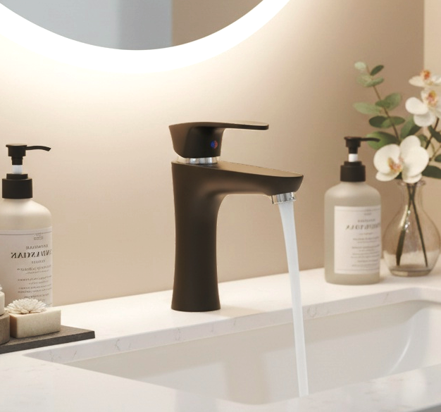 Black basin mixer tap high